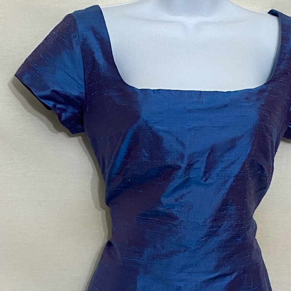 G-189 Finity Blue 100% Silk Short Sleeve MIDI Dress Size 6 - Picture 3 of 14